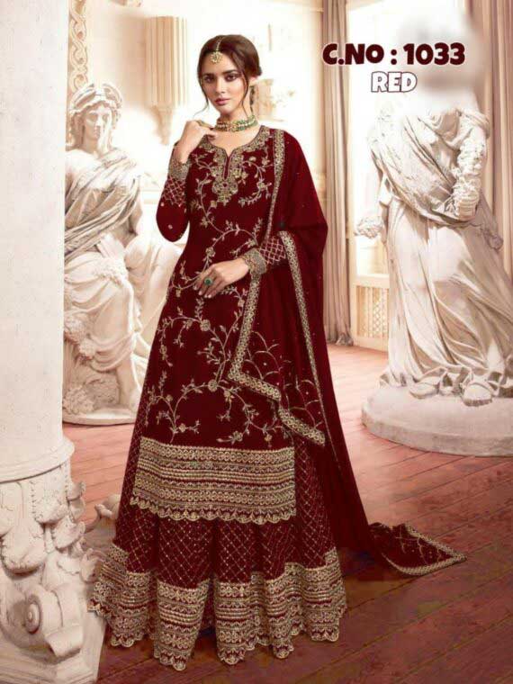Designer Maroon Kurta Set with palazzo has attractive floral work. Bringing to your Own the ultimate party look collection straight out from the heart of Miss Ethnik. The outfit is fabricated in raw georgette with embroidered border Duppata in georgette. it is designed with full sleeves and drawstring closure. semi-stitched top and stitched bottom are very suitable for you. you can stitch easily with your perfect size and Impress others at parties and functions. V-neck with an embroidered long kurta set and come with matching santoon fabric bottom. customization is available.