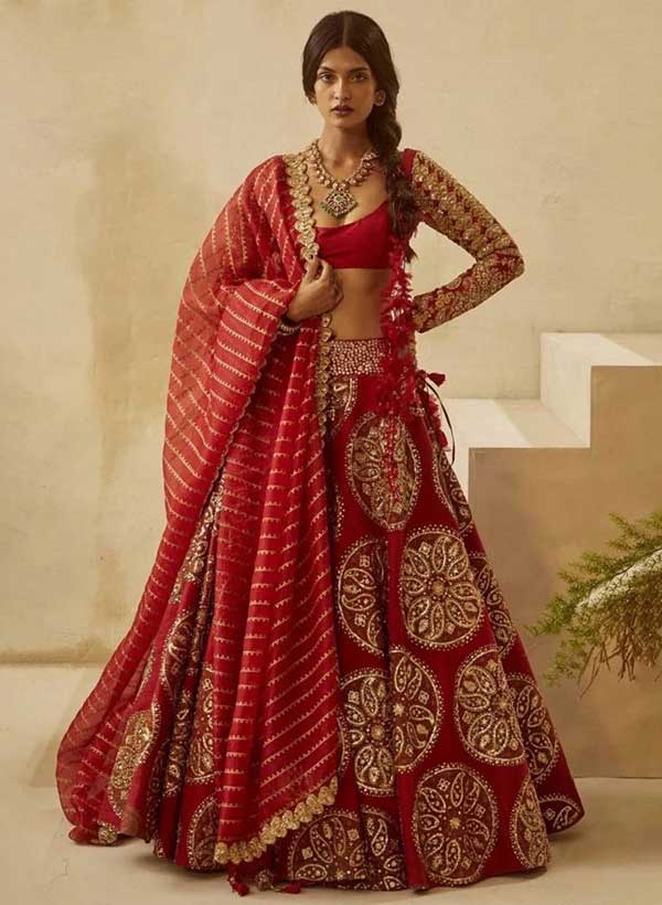 Wedding Wear Red Heavy Embroidery With Seq...