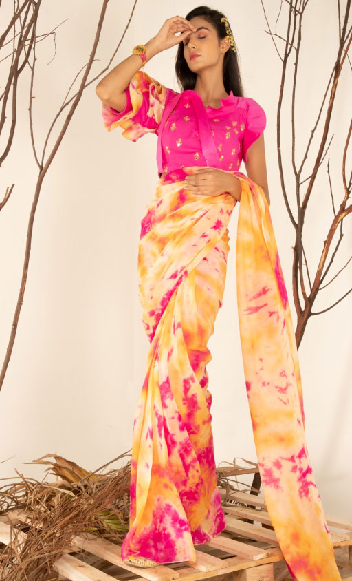 Freya batik saree with ruffled blouse