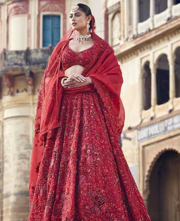 The Fiery Red Sequin Embroidered Lehenga - Vasovaya