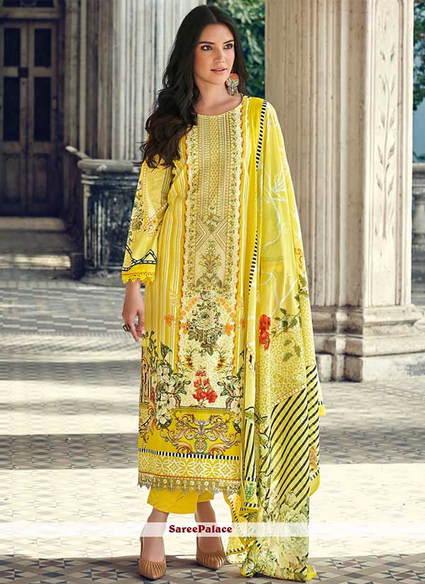 Yellow Digital Print Cotton Trendy Salwar ...