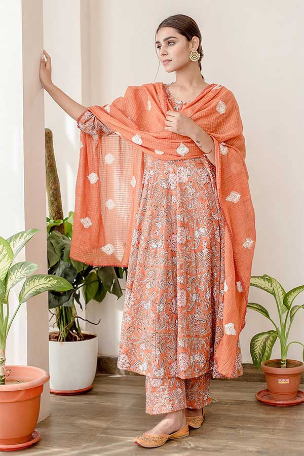Gulabo Jaipur Orange Cotton Floral Print A...